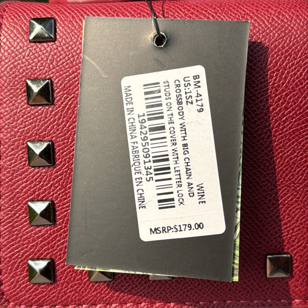 Badgley Mischka Wine Gun Metal Studded Satchel Handbag w/ Crossbody NWT - Picture 11 of 12